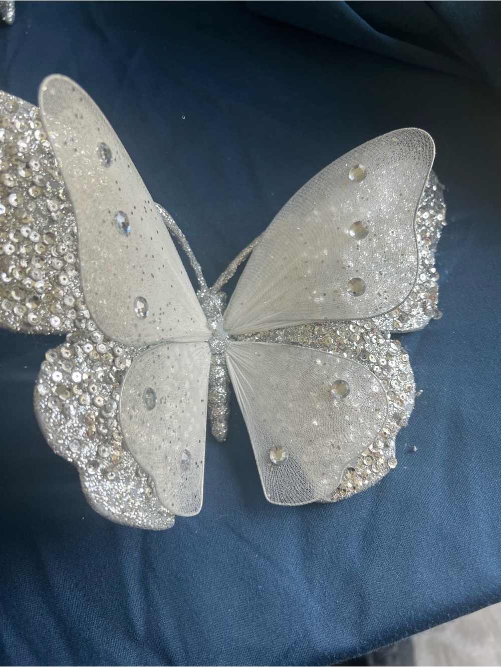 Silver Sequined Butterfly Ornament set 5 - Picture 5 of 5
